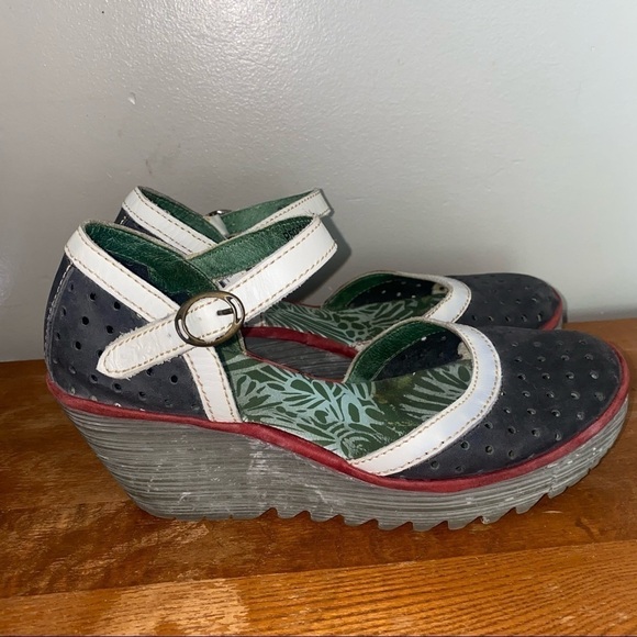 Fly London Women's Wedges - Black, White, and Green - Picture 5 of 9